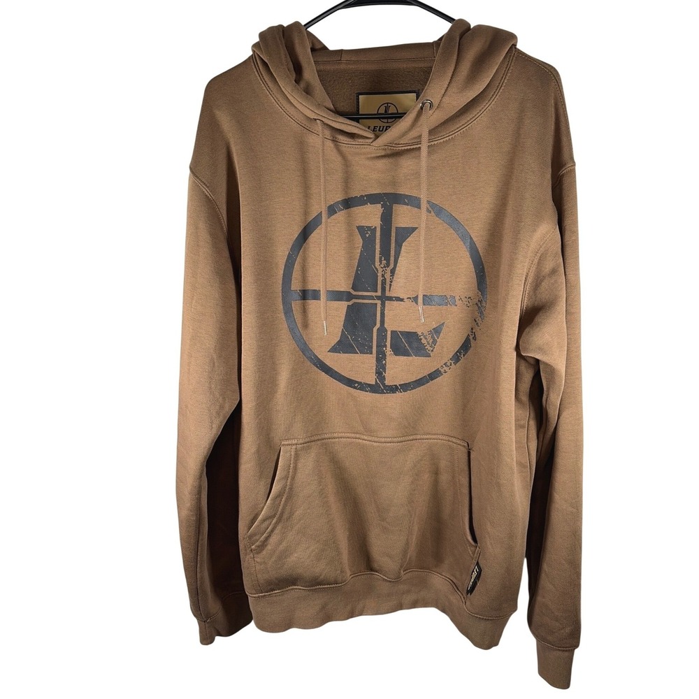 Leupold Men Tactical Outdoor Streetwear Hoodie Distressed Logo Brown Medium